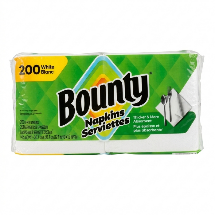 Pack of Bounty napkins with green and yellow design on a white background