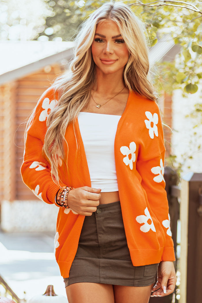 Cardigan ample tricoté à imprimé floral orange *-A WOMAN WE LOVE