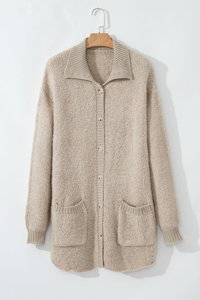 Cardigan boutonné à col et épaules tombantes Jet Stream avec poche-A WOMAN WE LOVE