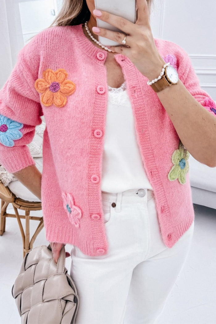 Cardigan boutonné rose à motif floral *-A WOMAN WE LOVE