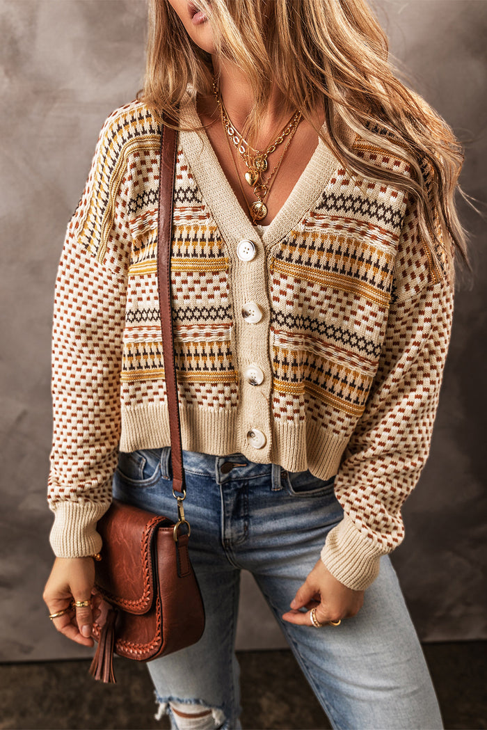 Cardigan court kaki boutonné à col en V-A WOMAN WE LOVE