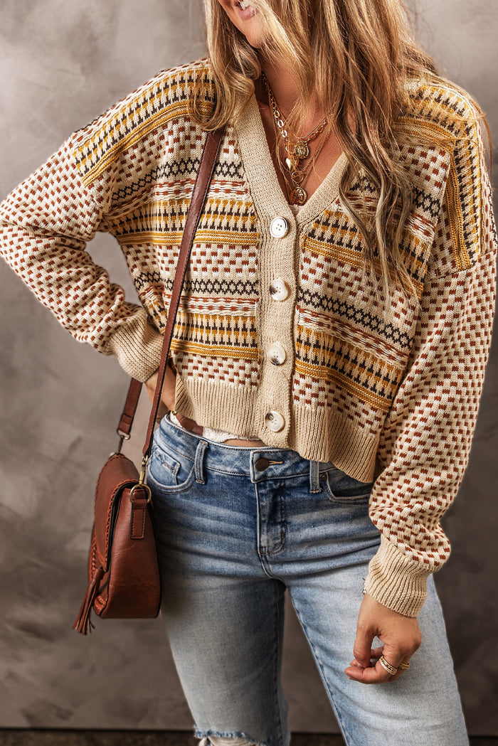 Cardigan court kaki boutonné à col en V-A WOMAN WE LOVE