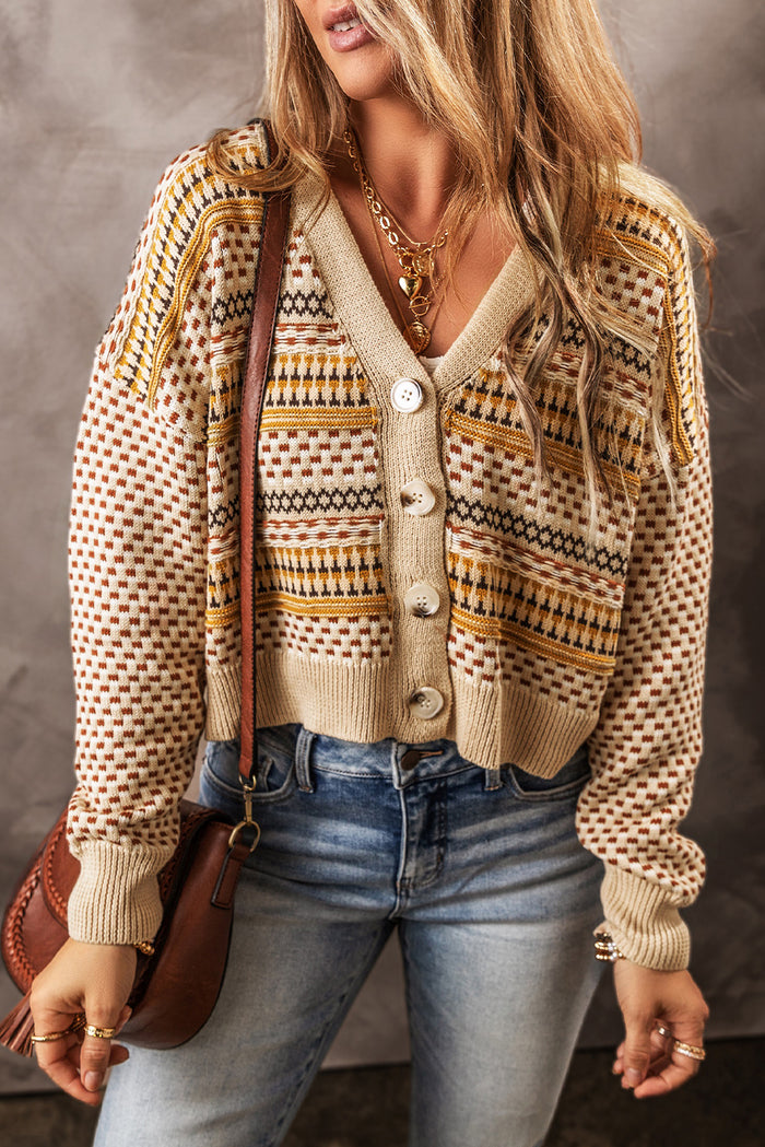 Cardigan court kaki boutonné à col en V-A WOMAN WE LOVE