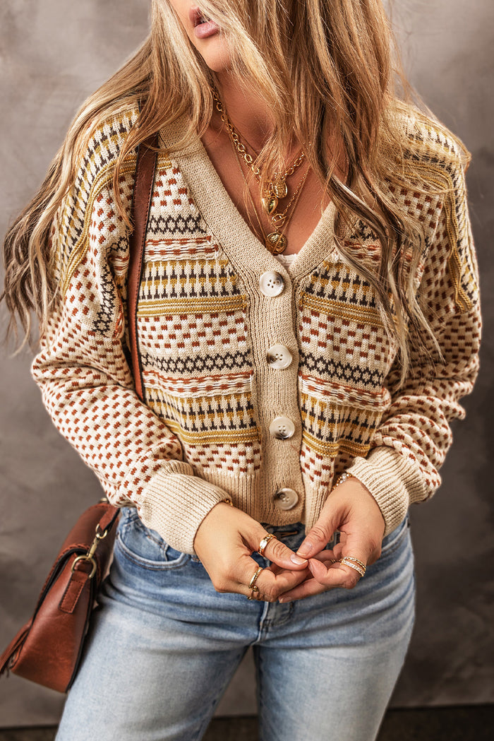 Cardigan court kaki boutonné à col en V-A WOMAN WE LOVE