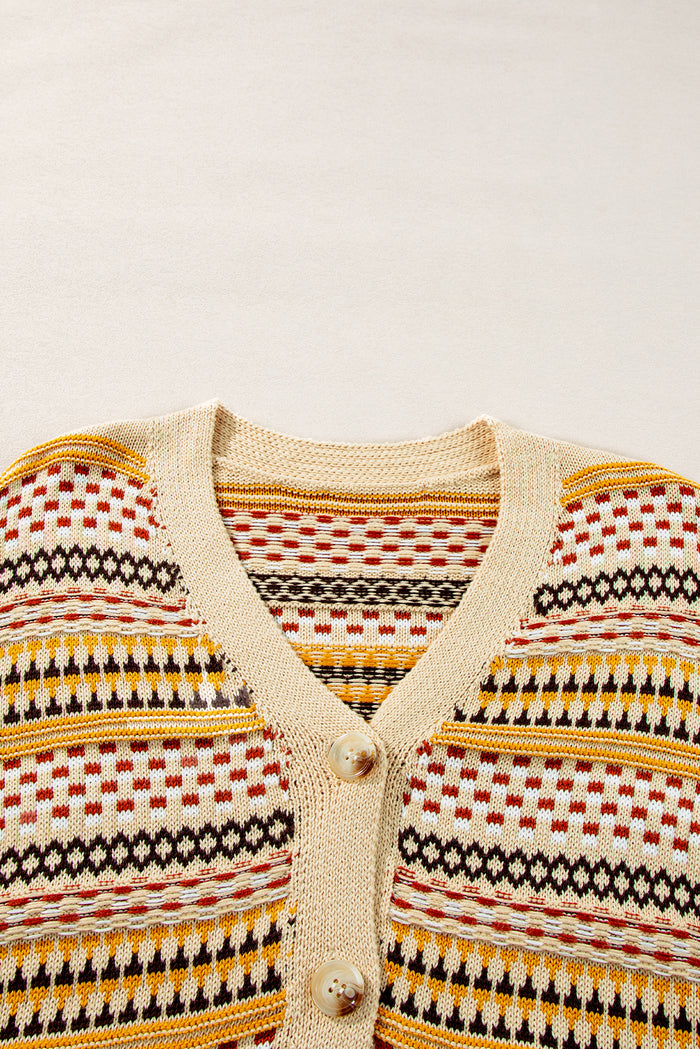 Cardigan court kaki boutonné à col en V-A WOMAN WE LOVE