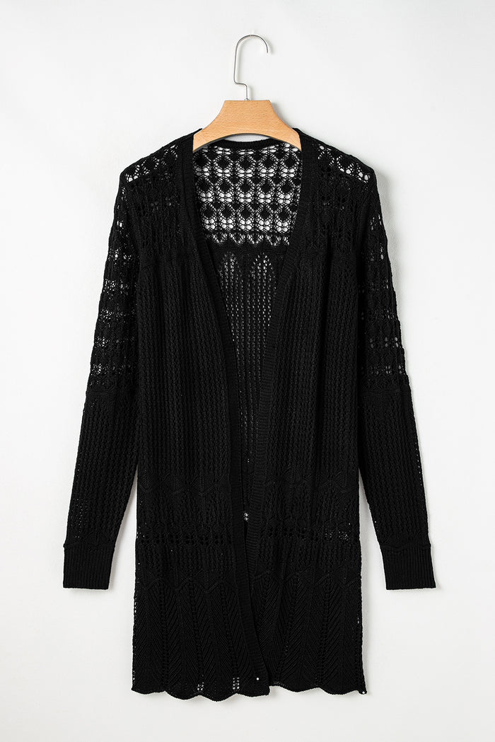 Cardigan noir ouvert sur le devant ajouré au crochet-A WOMAN WE LOVE