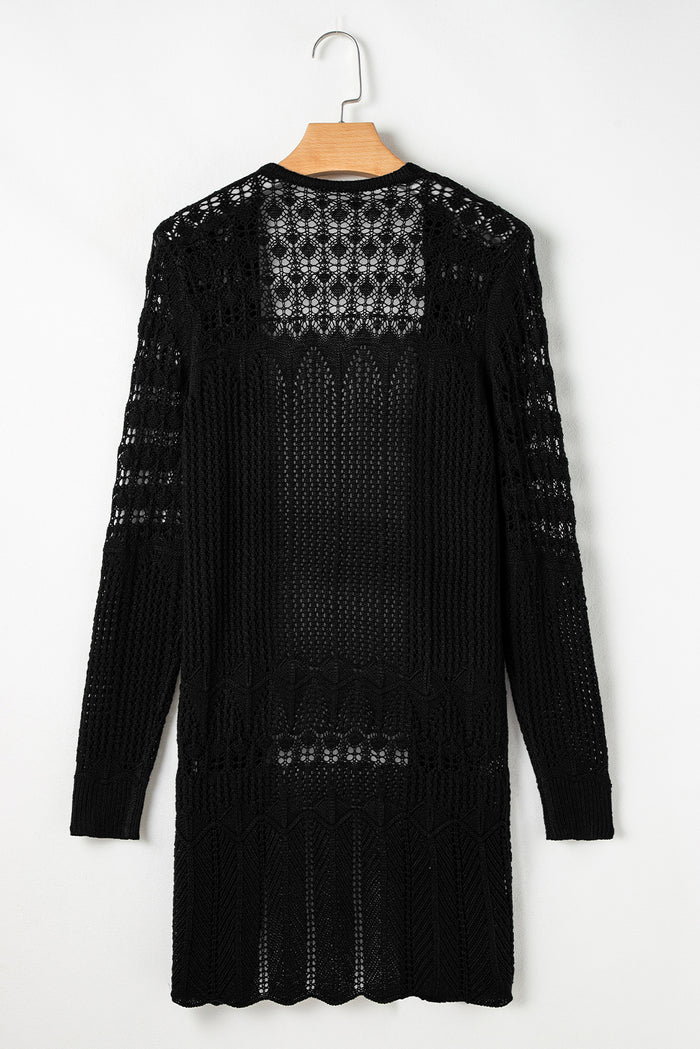 Cardigan noir ouvert sur le devant ajouré au crochet-A WOMAN WE LOVE