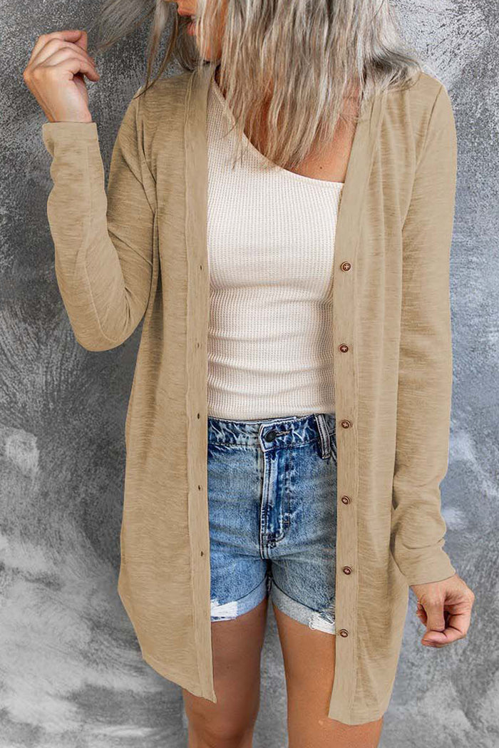 Cardigan ouvert à boutons de couleur unie-A WOMAN WE LOVE