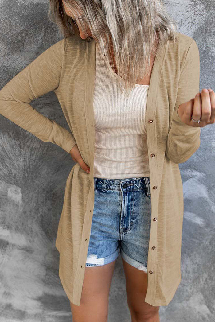 Cardigan ouvert à boutons de couleur unie-A WOMAN WE LOVE