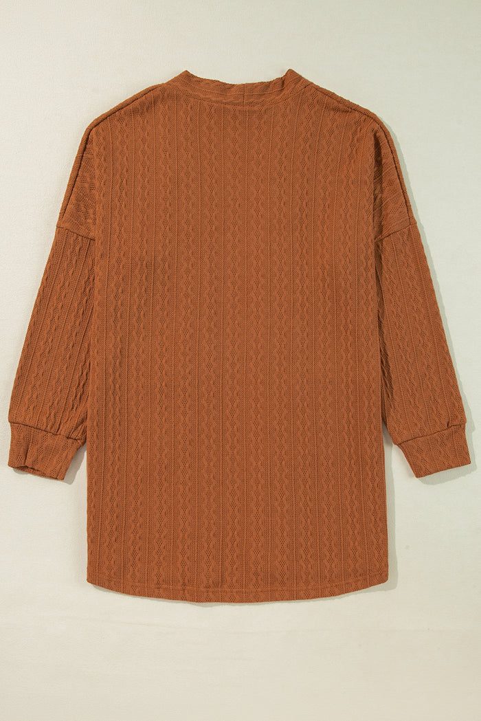 Cardigan ouvert sur le devant en tricot texturé châtain avec poches latérales-A WOMAN WE LOVE