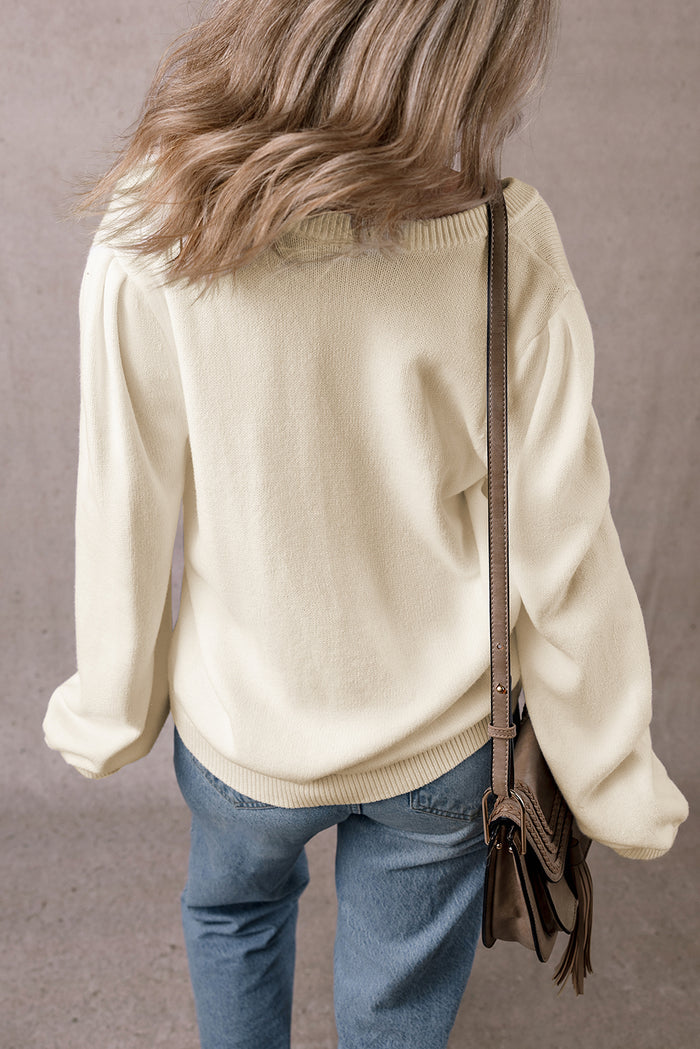 Cardigan pull abricot à manches plissées et détails creux avec boutons-A WOMAN WE LOVE