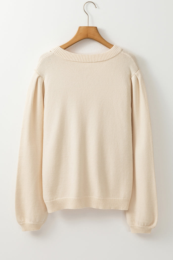 Cardigan pull abricot à manches plissées et détails creux avec boutons-A WOMAN WE LOVE