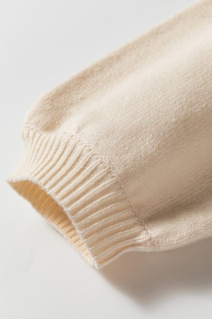 Cardigan pull abricot à manches plissées et détails creux avec boutons-A WOMAN WE LOVE
