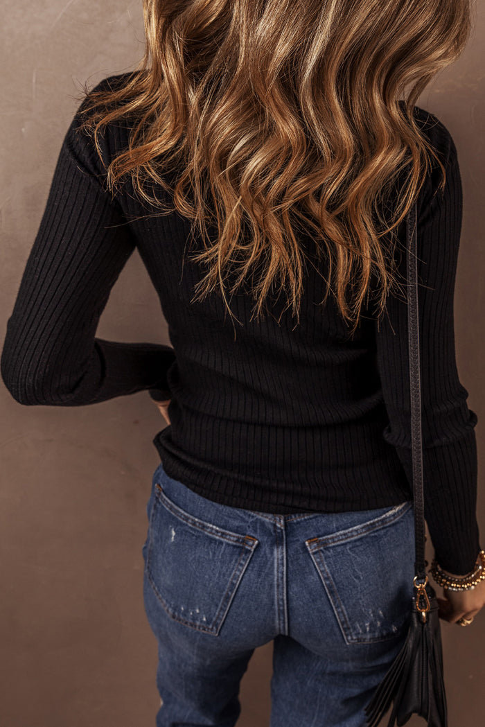 Cardigan pull coupe slim à col en tricot côtelé noir-A WOMAN WE LOVE