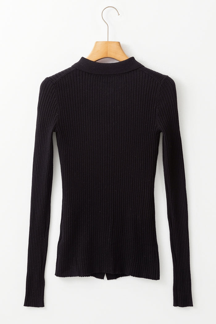Cardigan pull coupe slim à col en tricot côtelé noir-A WOMAN WE LOVE