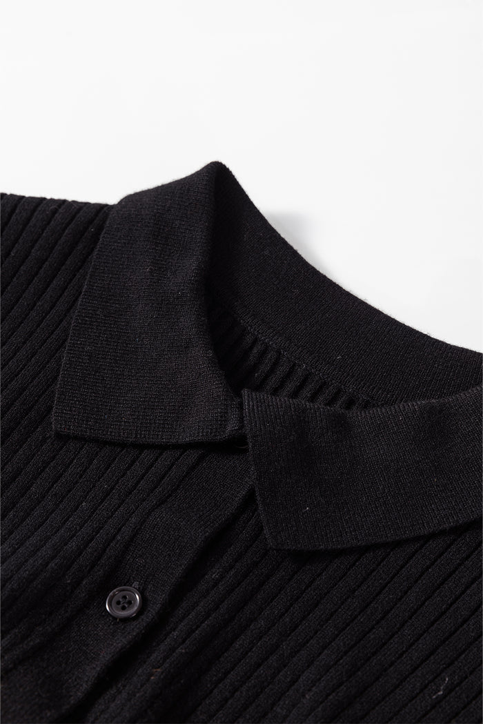 Cardigan pull coupe slim à col en tricot côtelé noir-A WOMAN WE LOVE
