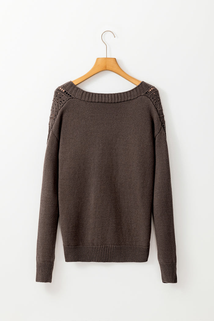 Cardigan pull kaki foncé en tricot ouvert à épaules tombantes *-A WOMAN WE LOVE