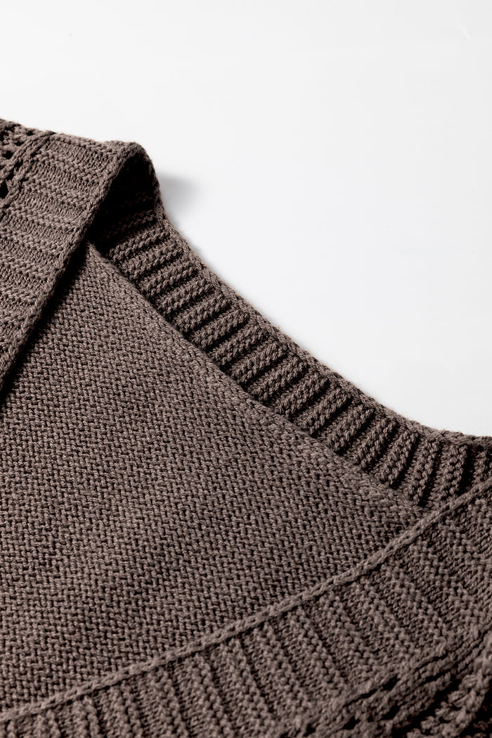 Cardigan pull kaki foncé en tricot ouvert à épaules tombantes *-A WOMAN WE LOVE