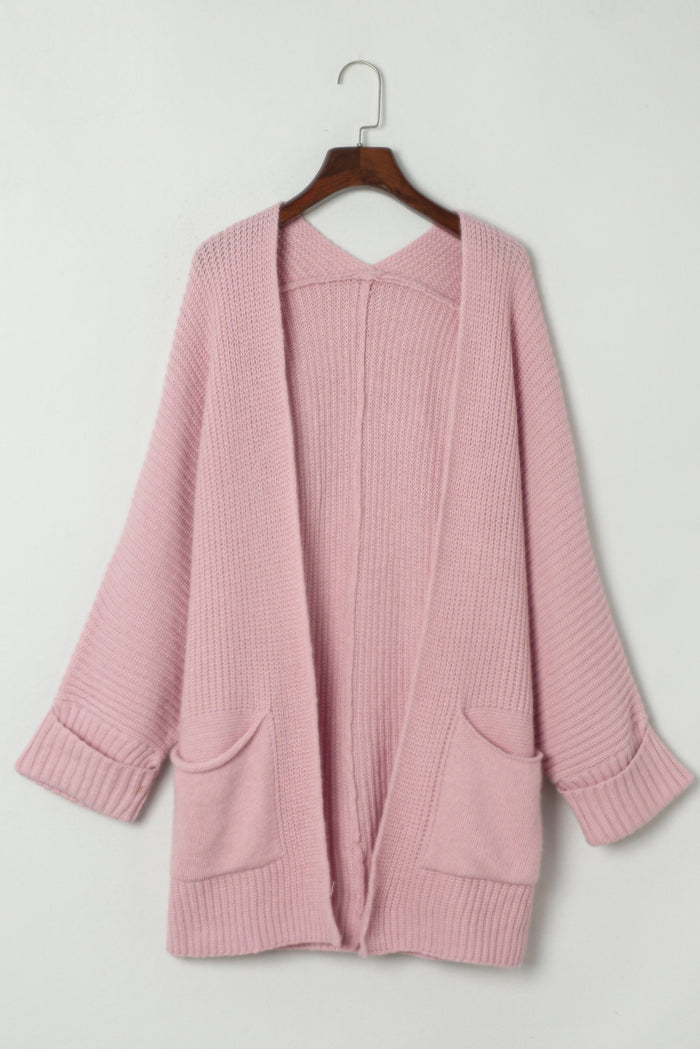 Cardigan surdimensionné rose ouvert sur le devant à manches repliées-A WOMAN WE LOVE