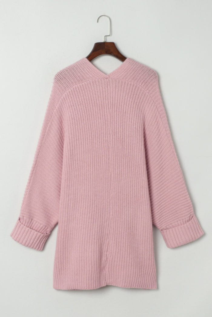 Cardigan surdimensionné rose ouvert sur le devant à manches repliées-A WOMAN WE LOVE