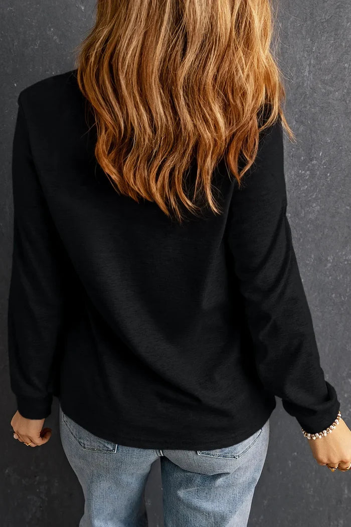 Casual Black Boots Graphic Sweatshirt with Long Sleeves
