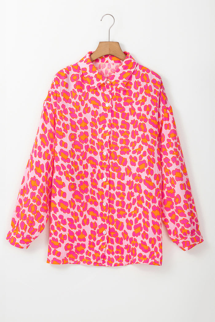 Chemise ample boutonnée à imprimé léopard rose-A WOMAN WE LOVE