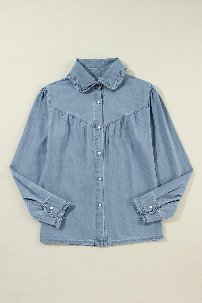Chemise Chambray Col Rabattu Bleu Crépuscule *