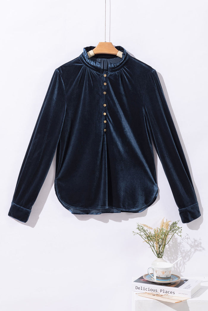 Chemise en velours bleu marine boutonné *