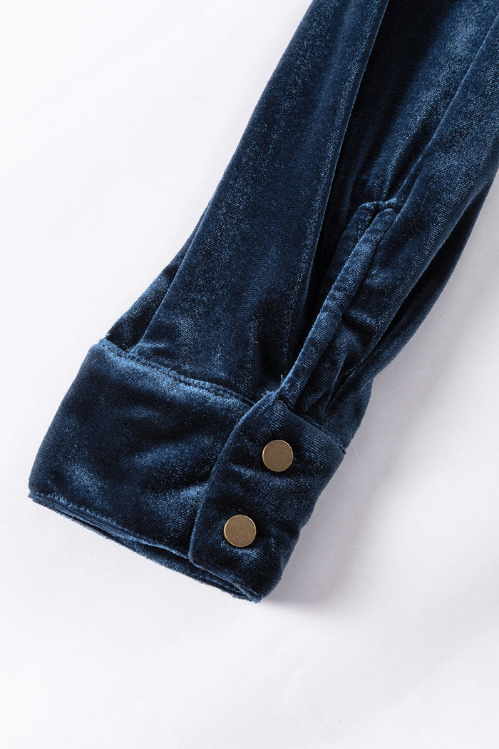 Chemise en velours bleu marine boutonné *