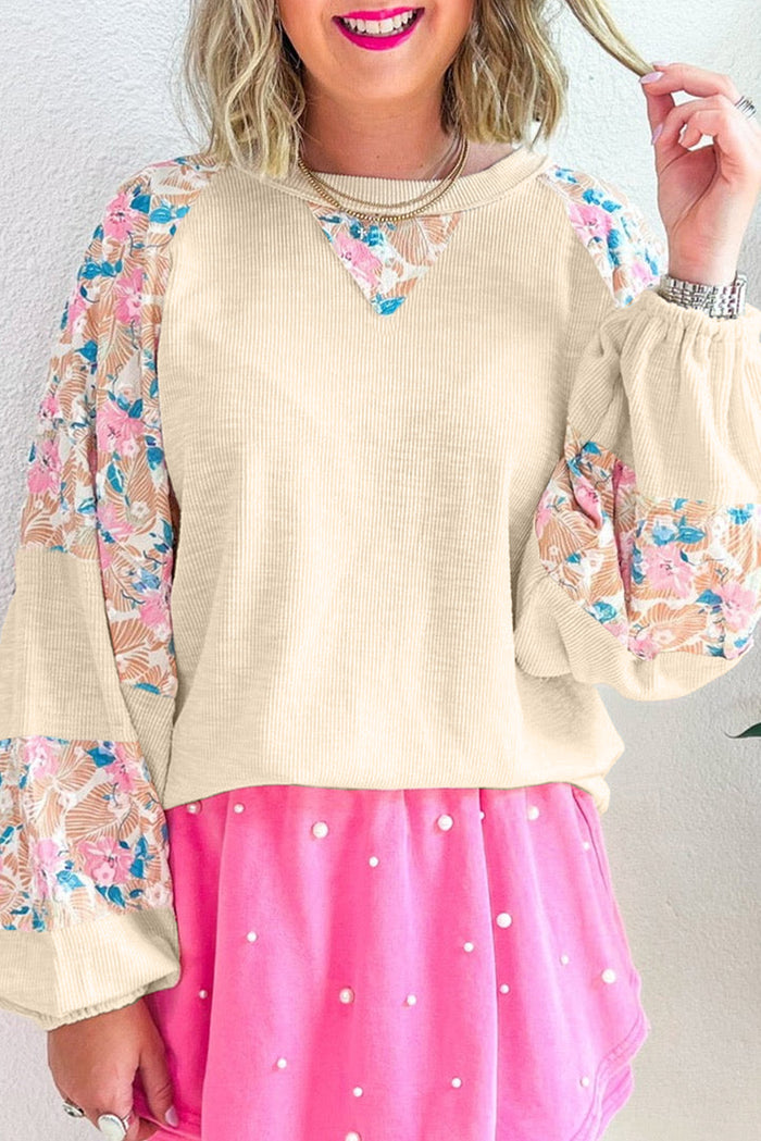 Chemisier à manches ballon en patchwork floral texturé abricot-A WOMAN WE LOVE
