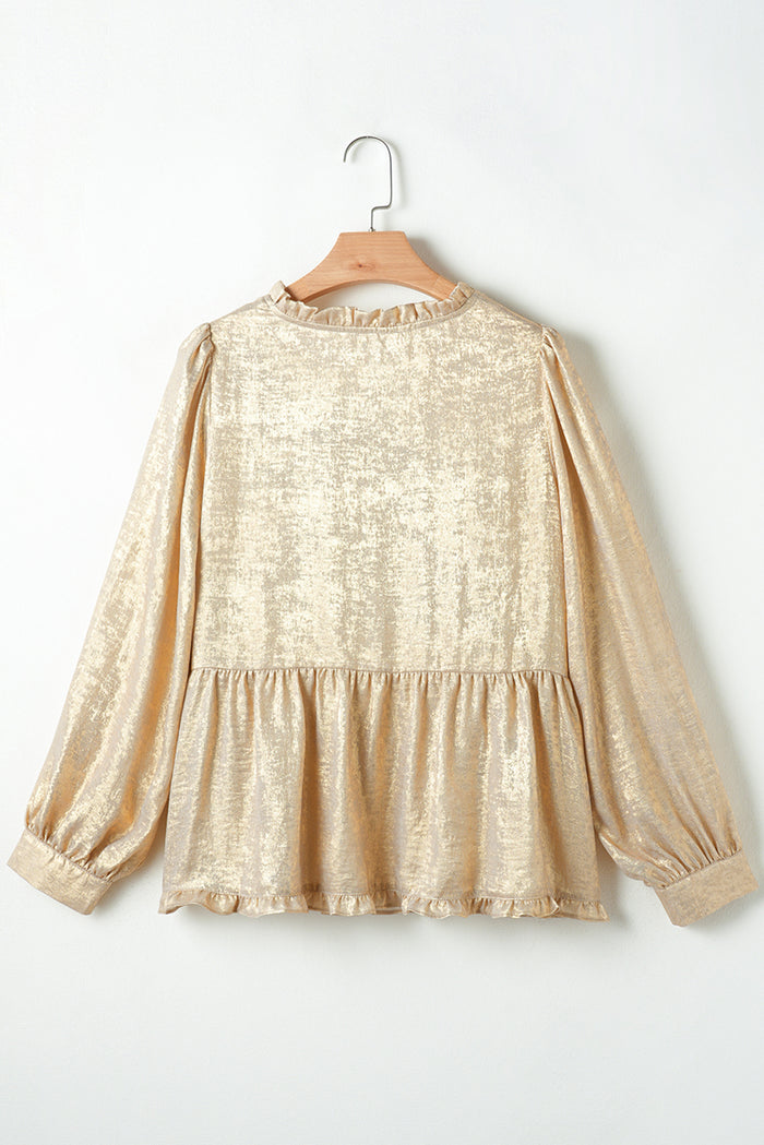 Chemisier babydoll dorée à volants et col en V à manches bouffantes *-A WOMAN WE LOVE