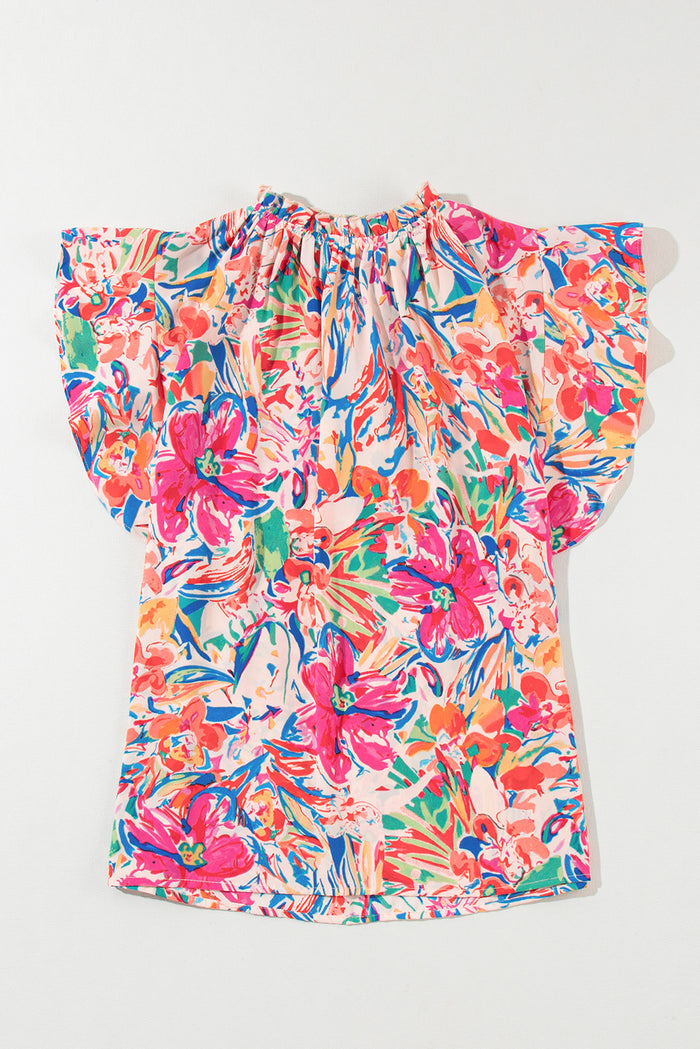 Chemisier d'été multicolore à manches volantées et col en V-A WOMAN WE LOVE