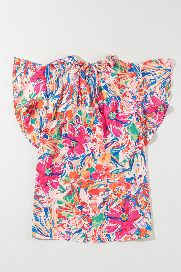 Chemisier d'été multicolore à manches volantées et col en V-A WOMAN WE LOVE