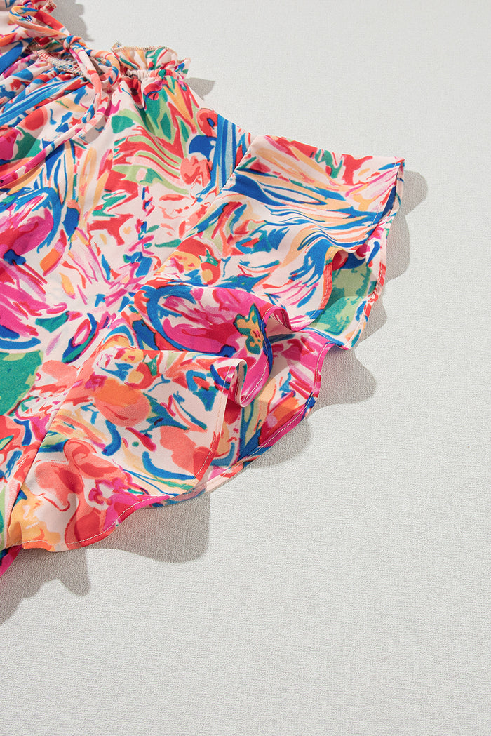 Chemisier d'été multicolore à manches volantées et col en V-A WOMAN WE LOVE