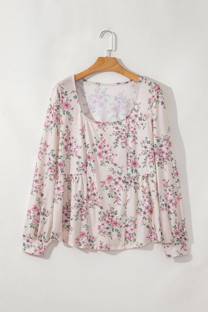 Chemisier rose plissé à imprimé floral et col en U, coupe ample-A WOMAN WE LOVE