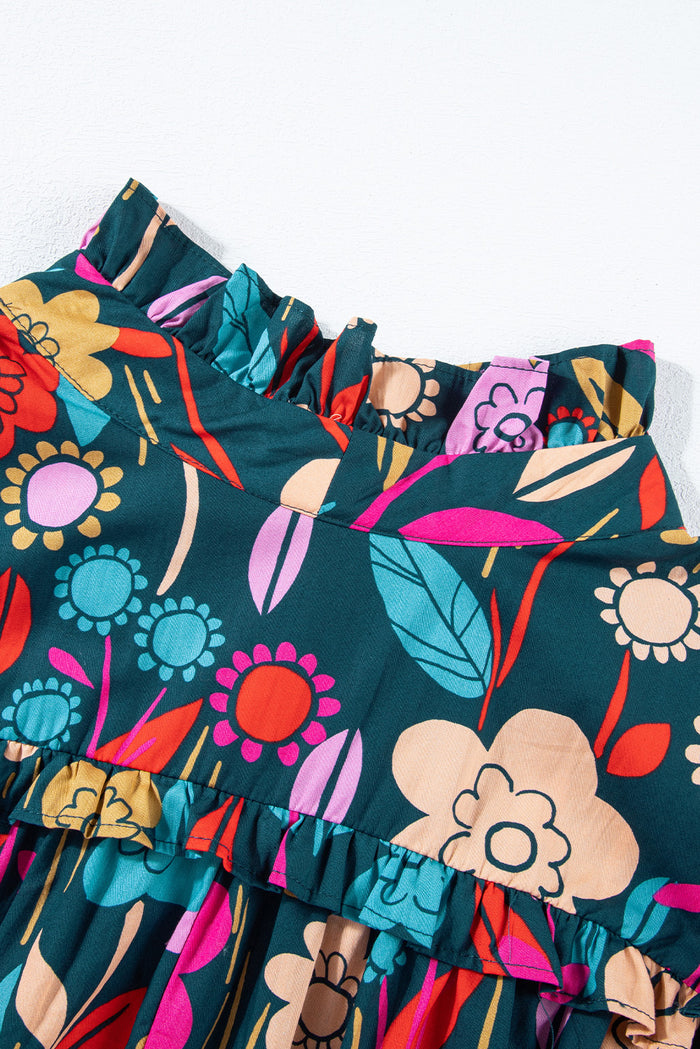 Chemisier vert à imprimé floral, manches bouffantes, noué à col en V-A WOMAN WE LOVE