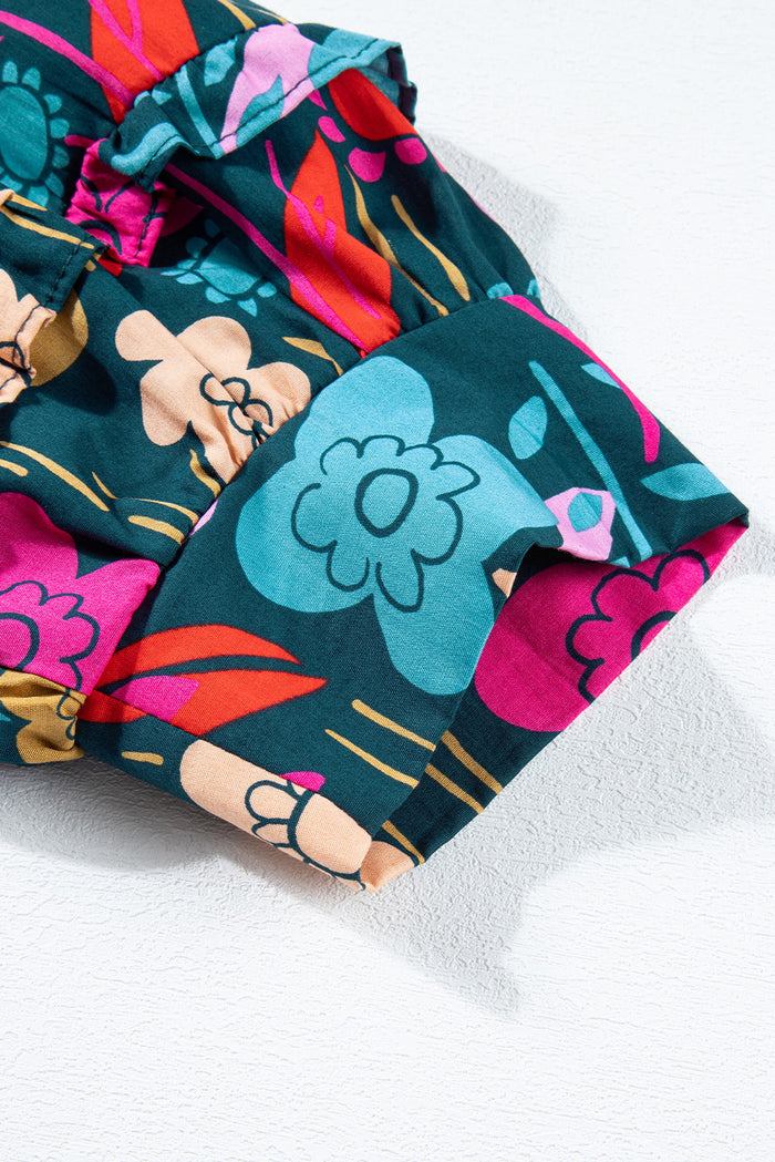 Chemisier vert à imprimé floral, manches bouffantes, noué à col en V-A WOMAN WE LOVE