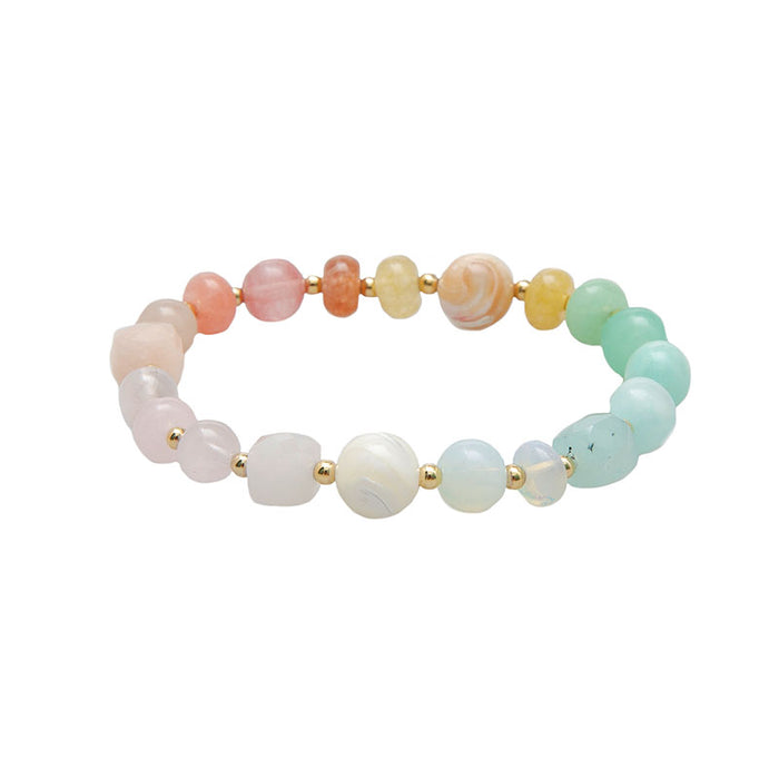 Choose Happiness Statement Healing Bracelet, flat lay pastel stones