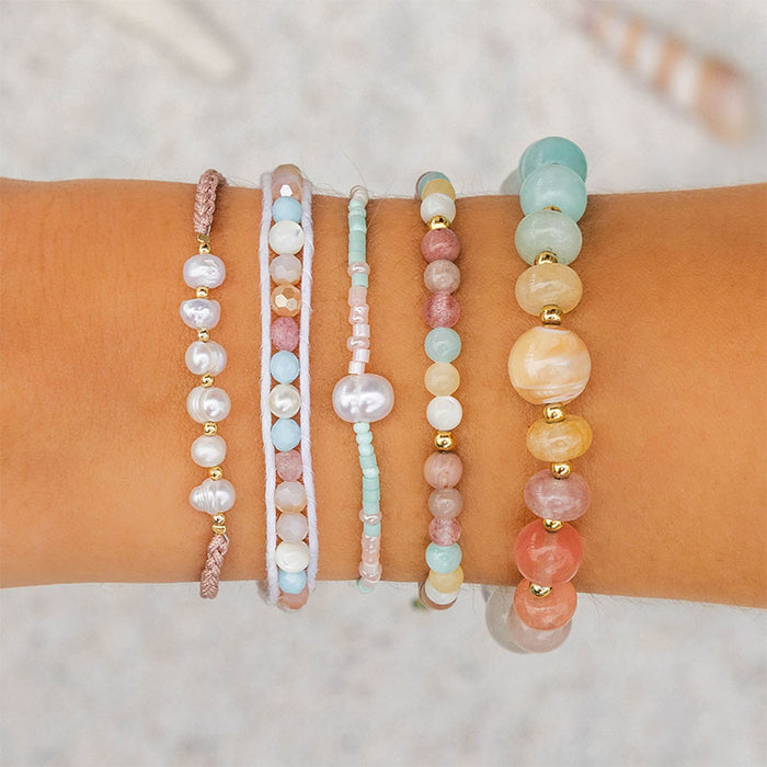 Choose Happiness Statement Healing Bracelet, stacked on wrist