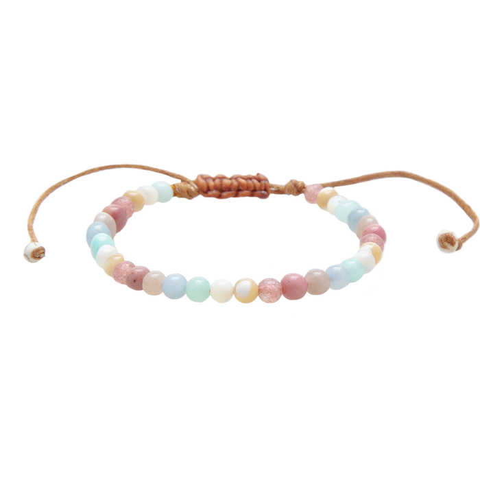 Compassion Healing 4mm Bracelet, flat lay cotton cord