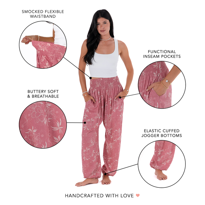 Coral Bloom Harem Pants, feature callouts