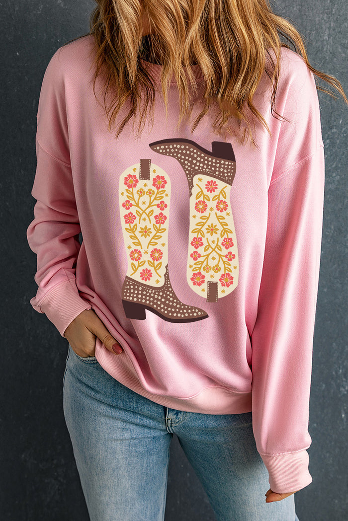 Cozy Pink Boot Graphic Sweatshirt - Relaxed Fit, Casual Style
