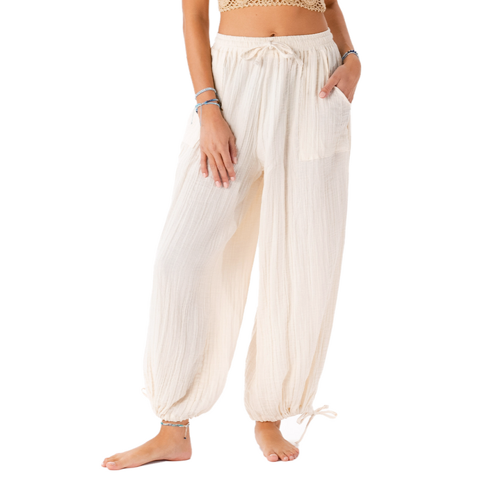 Cream Adventure Cargo Pants, front, hands in pockets