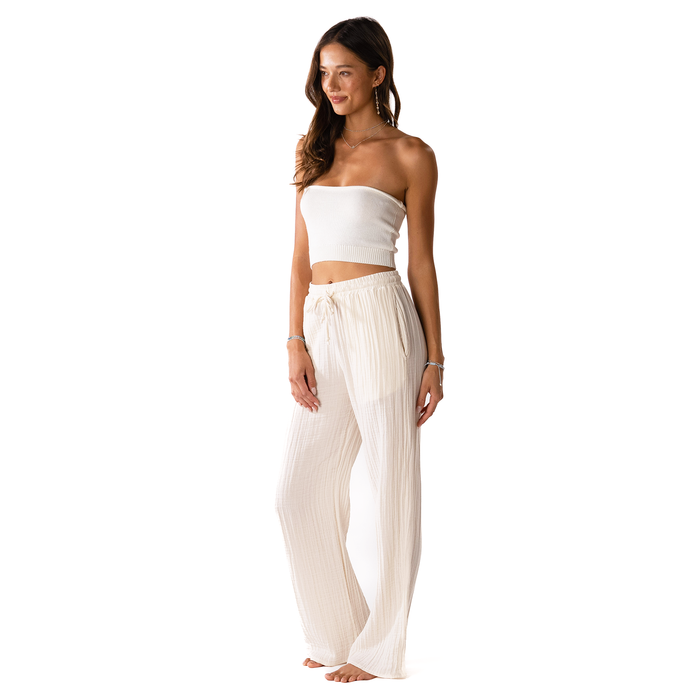 Cream Cotton Cabana Pants, three-quarter
