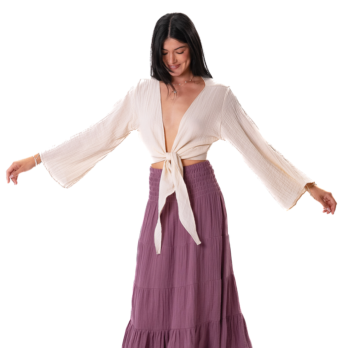 Cream Cotton Daydreamer Top, front with sleeves spread