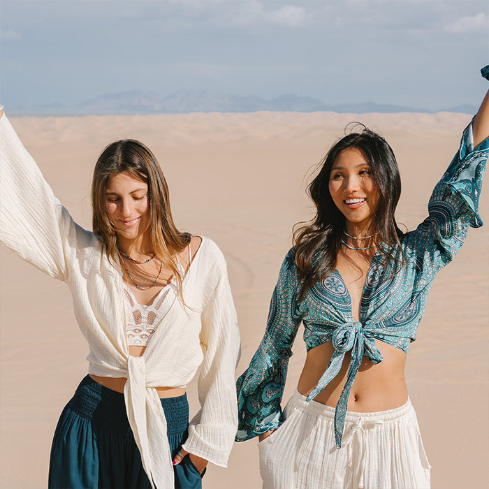Cream Cotton Daydreamer Top, worn in the desert
