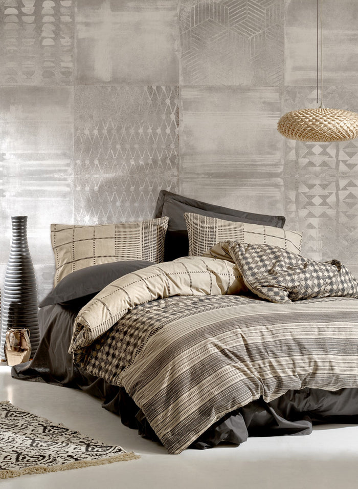 Cream Lines Duvet Cover Set | Anthracite