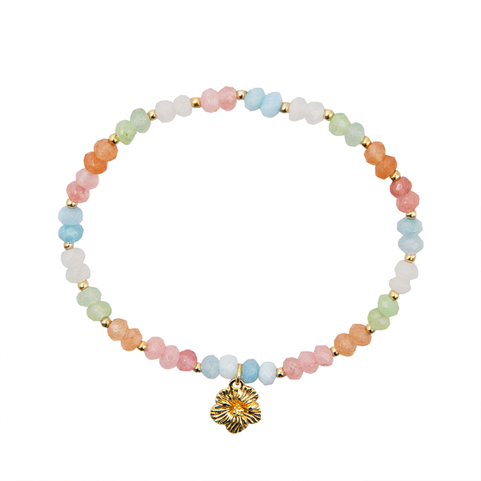 "Create Your Own Paradise" Mantra Bracelet, flat lay gold flower charm