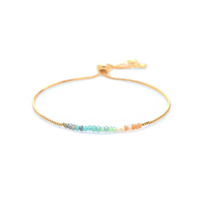 "Create Your Own Sunshine" Goddess Bracelet, flat lay gold chain