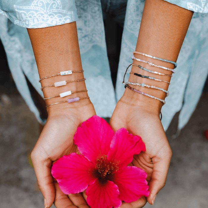 "Create Your Own Sunshine" Goddess Bracelet, stacked on both wrists
